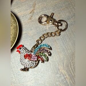 Rhinestone multiple colored Roosters key chain or Bag tag